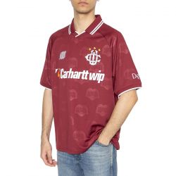CARHARTT WIP-S/S Hartt Äôs Football T-Shirt Heart Train Jacquard, Mulberry - Maglietta Girocollo Uomo Bordeaux