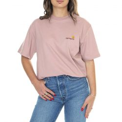 CARHARTT WIP-W' S/S American Script T-Shirt Glassy Pink - Maglietta Girocollo Donna Rosa