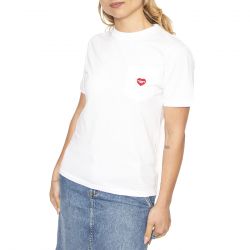 CARHARTT WIP-W' S/S Pocket Heart T-Shirt White / Red - Maglietta Girocollo Donna Bianca