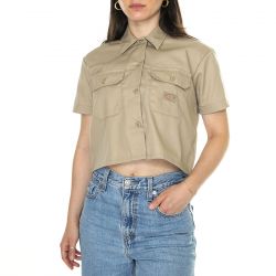 Dickies-Work Shirt Cropped SS W Khaki - Camicia Maniche Corte Donna Beige