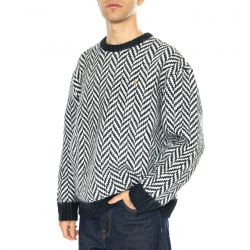 Farah-Athens Herringbone Sweater In True Navy - Maglione Girocollo Uomo Blu / Multicolore
