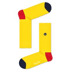 HAPPY SOCKS-Ribbed Embroidery Smiley Socks - Calzini Gialli-BESMI01-2200
