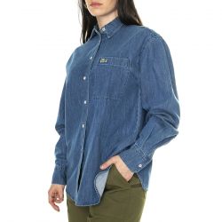 Lacoste-Camicia M/L 36L Denim Shirt - Camicia Denim Jeans Donna Blu