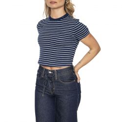 Lee-Cropped Tee Ombre Indigo Stripe - Maglietta Girocollo Donna Blu