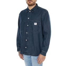 Lee-Loose Workwear Overshirt Mid Denim Blue - Camicia Denim Jeans Uomo Blu
