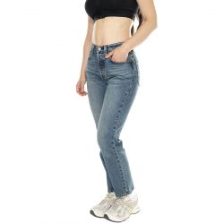 Levis-501 Crop Stand Off Dark Indigo Worn In - Pantaloni Denim Jeans Donna Blu