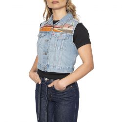 Levis-Embroidered XS Vest Desert Utopia Trucker - Giacca Smanicata Donna Blu