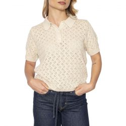 Levis-Lavender Pointelle Polo Oatmeal - Polo in Maglia Donna Beige