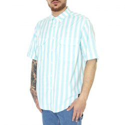 Levis-Skate Woven 90s Blue White Stripe Blue - Camicia Maniche Corte Uomo Bianca / Blu