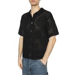 Levis-Sweater Camp Shirt Pointelle Crochet Jet - Camicia Maniche Corte Uomo Nera