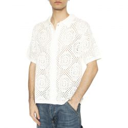 Levis-Sweater Camp Shirt Pointelle Crochjet Egret - Camicia Maniche Corte Uomo Bianca