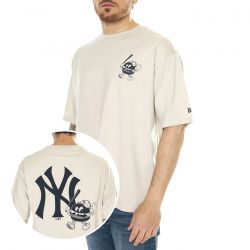 New Era-MLB Food Graphic OS Tee New York Yankees Stone / Navy - Maglietta Girocollo Uomo Beige