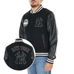 New Era-M's MLB Large Logo Varsity New York Yankees Black / Off-White Jacket - Giacca Invernale Uomo Nera