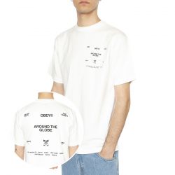 Obey-Obey Around The Globe Tee Pigment Vintage White - Maglietta Girocollo Uomo Bianca