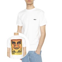 Obey-Obey Icon Stencile Flame Tee White - Maglietta Girocollo Uomo Bianca