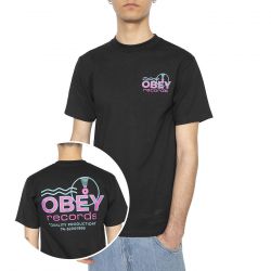 Obey-Obey Record Sound Waves Tee Black - Maglietta Girocollo Uomo Nera