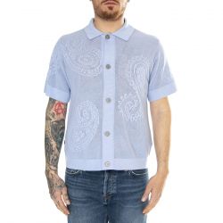 Obey-Tear Drop Open Knit Shirt Hydrangea - Camicia Maniche Corte Uomo Blu