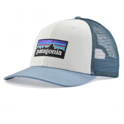 Patagonia-P-6 Logo Trucker Hat White w/Light Plume Grey - Cappellino con Visiera Multicolore-38289-WLGY