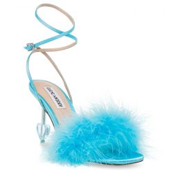 Steve Madden-Vixy Blue Satin + Faux Feather Sandals