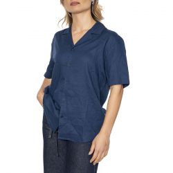 THINKING-Blue Night Hemp Jules Shirt Blue - Camicia Maniche Corte Donna Blu