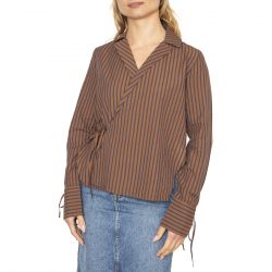 THINKING-Camicetta Lenie con Strisce Marroni Incrociate Brown Shirt - Camicia Donna Marrone