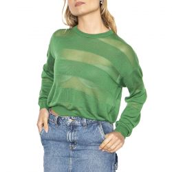 THINKING-Green Semi Transparent Knitted Be Sweater - Maglione Leggero Donna Verde