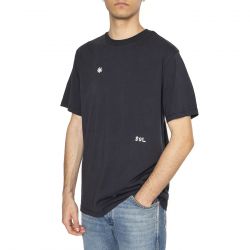 THINKING-Maglietta Zach Ricamata a Mano Blue Embroidered - Maglietta Girocollo Uomo Blu