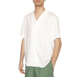THINKING-White Hemp Jules Shirt - Camicia Maniche Corte Uomo Bianca