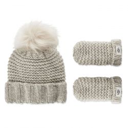 Ugg-Infant Girls Knit Set Light Grey Hat and Gloves-UGA20124-LGRY