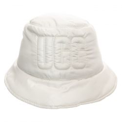 Ugg-W AW Quilted Logo Bucket Hat Nimbus - Cappello da Pescatore Bianco-UGA21628-NMB