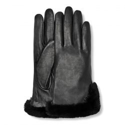 Ugg-W' Leather Sheepskin Vent Gloves Black - Guanti in Pelle Neri-UGA21626-BLK