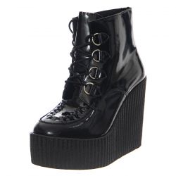 Underground-Wedge Wulfurn Ankle Boot Black Patent - Scarpe Stringate Profilo Alto Donna Nere
