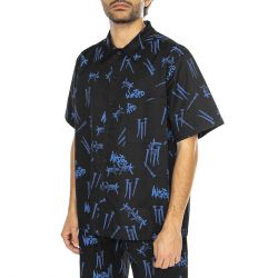 WASTED PARIS-Shirt All Over Blind Black / Ultra Blue - Camicia Maniche Corte Uomo Nera