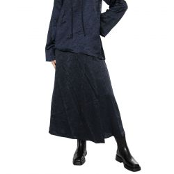 WILD PONY-Falda midi fluida satén arrugado azul - Gonna Blu