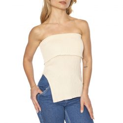 WILD PONY-Top punto canalé sin tirantes blanco - Top Donna Beige
