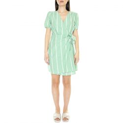 WILD PONY-Vestido Corto Cruzado con Estampado de Rayas Green Dress