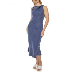 WILD PONY-Vestido midi cuello barco azul marino - Abito Donna Blu