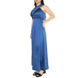WILD PONY-Vestido Midi Satinado Asimétrico Azul - Abito Donna Blu