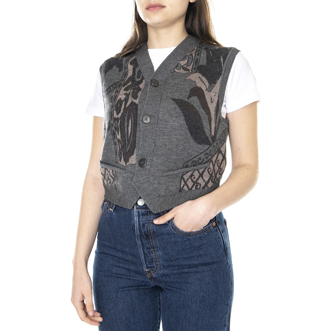 MAGLIANO Womens Flower Merino Grey Flowers Vest Sweater | Buy on