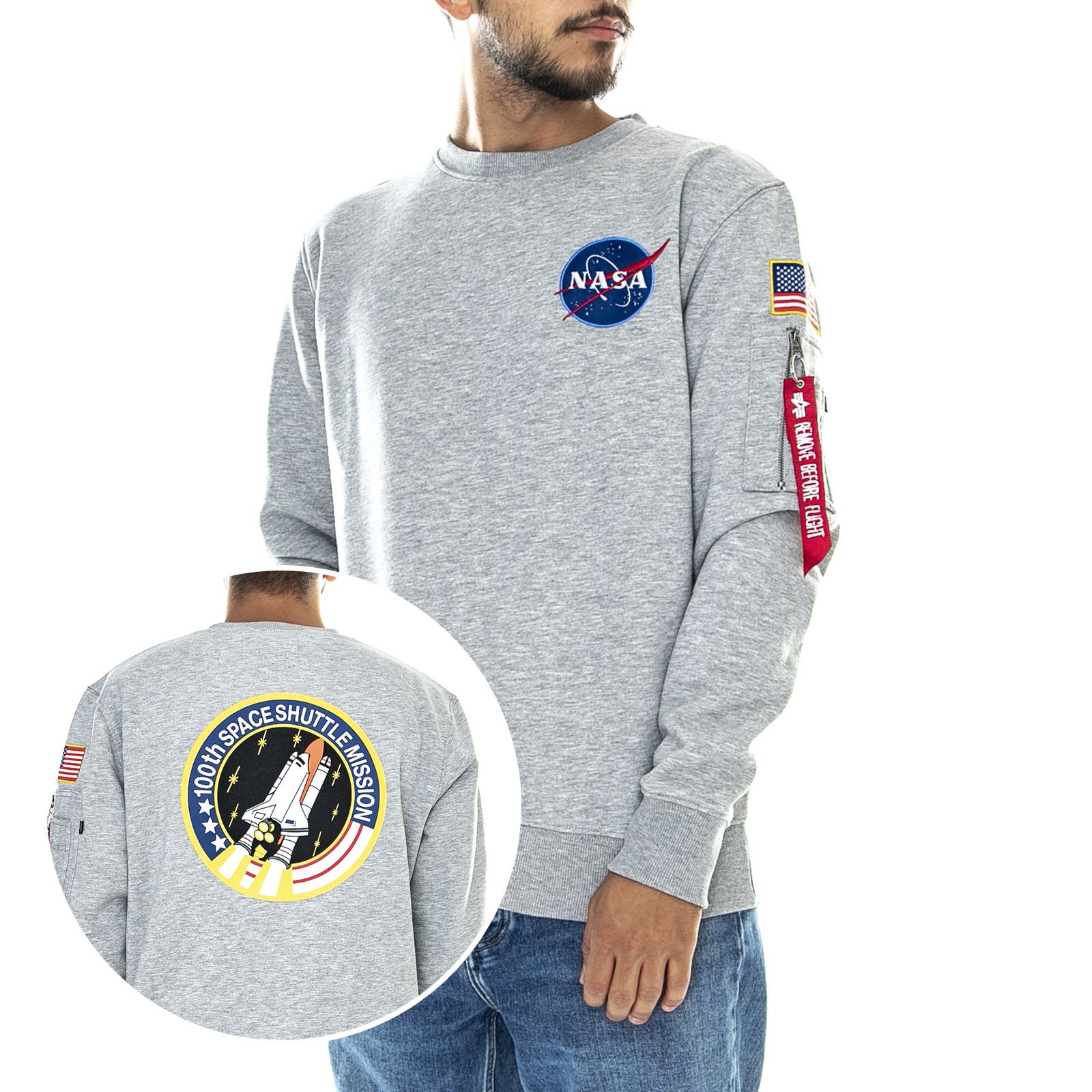 Alpha Industries Mens Space Shuttle Grey Heather Crew-Neck Sweatshirt | Buy  on