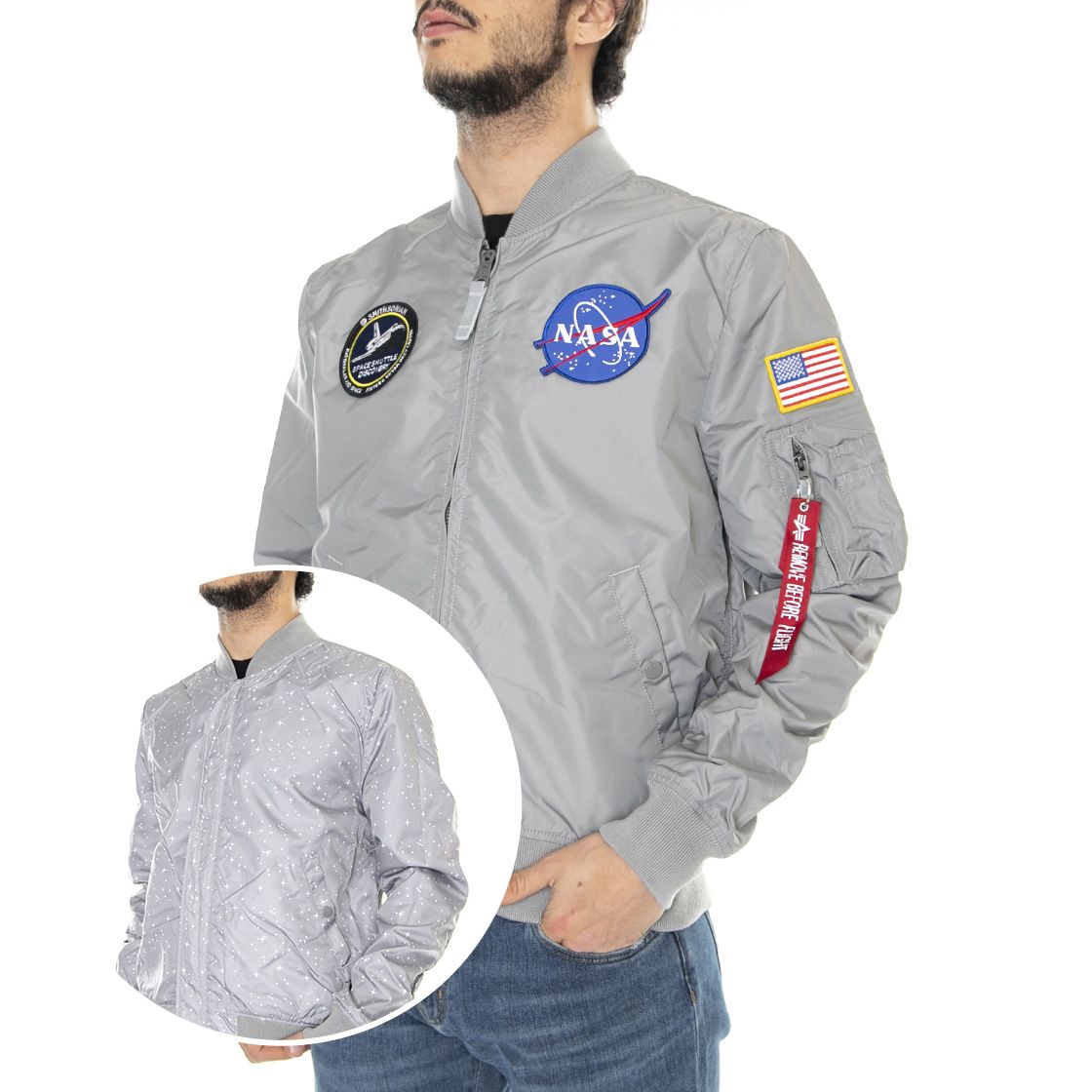 Silver on Mens Reversible Alpha MA-1 Buy Industries | NASA TT II Jacket