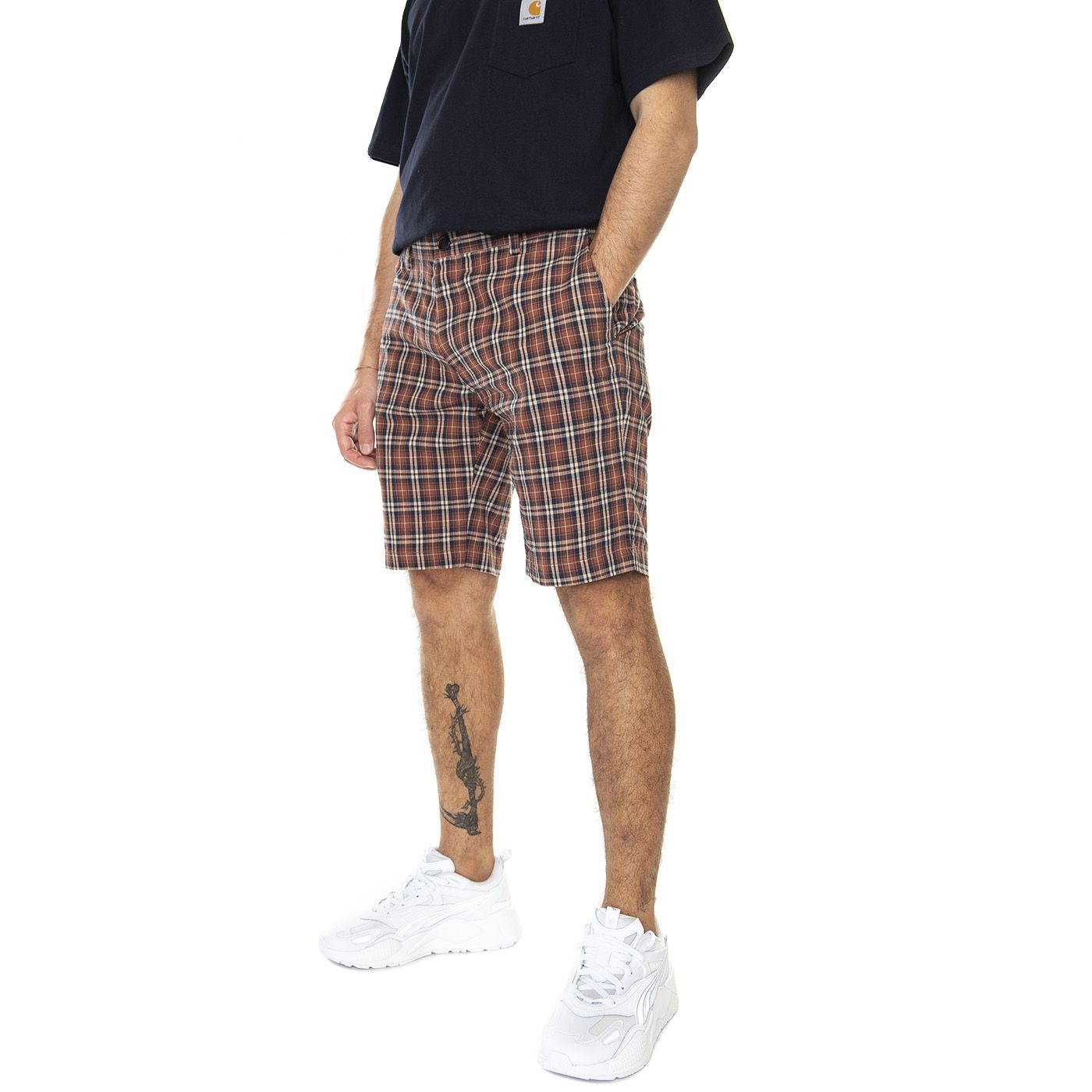 Red shop check shorts