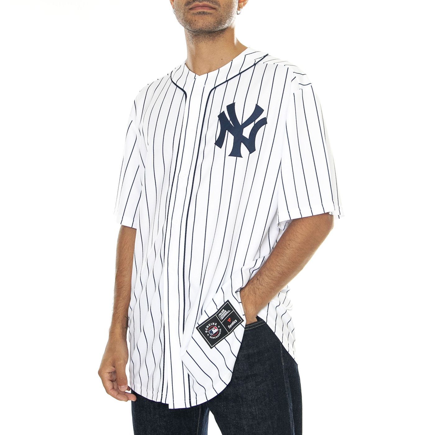 New York Yenkees MLB Core Foundation Top White Navy Camicia Maniche Corte Uomo Bianca Blu