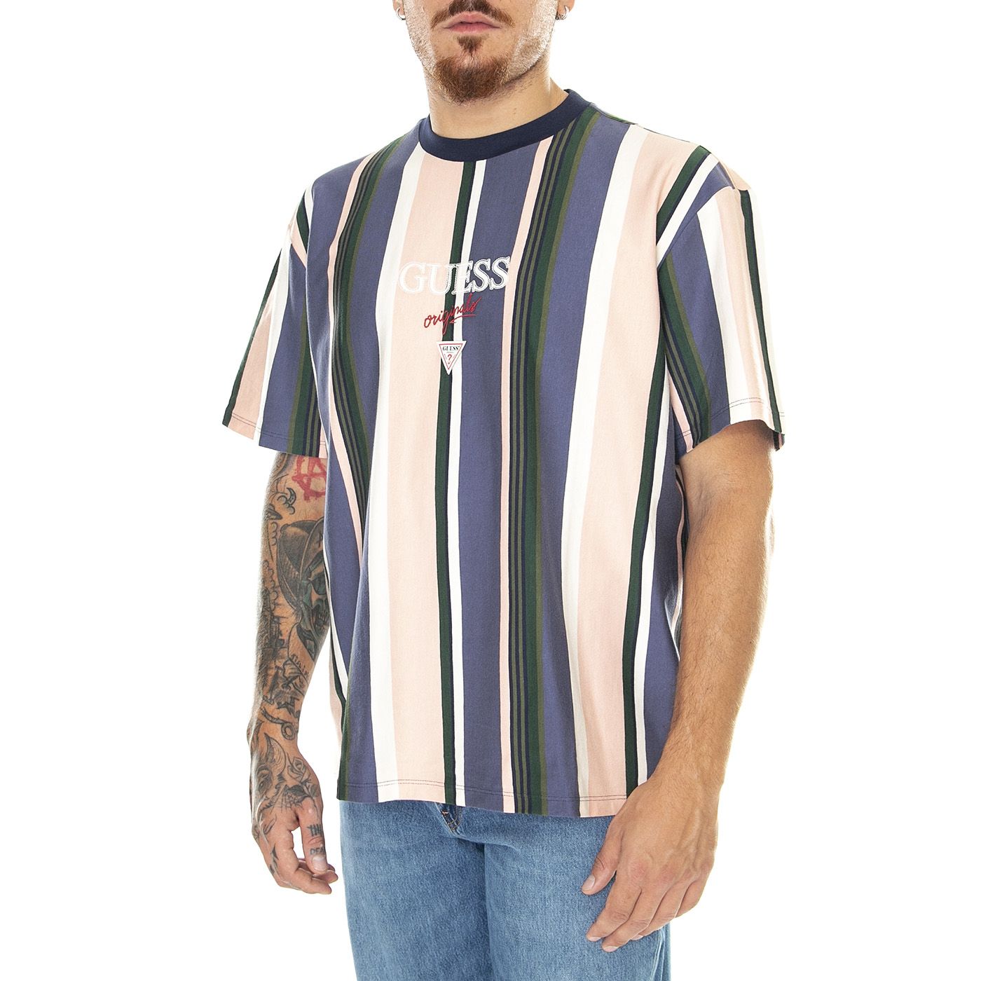M Go Multi Stripe Logo Tee Sandy Shore Multi