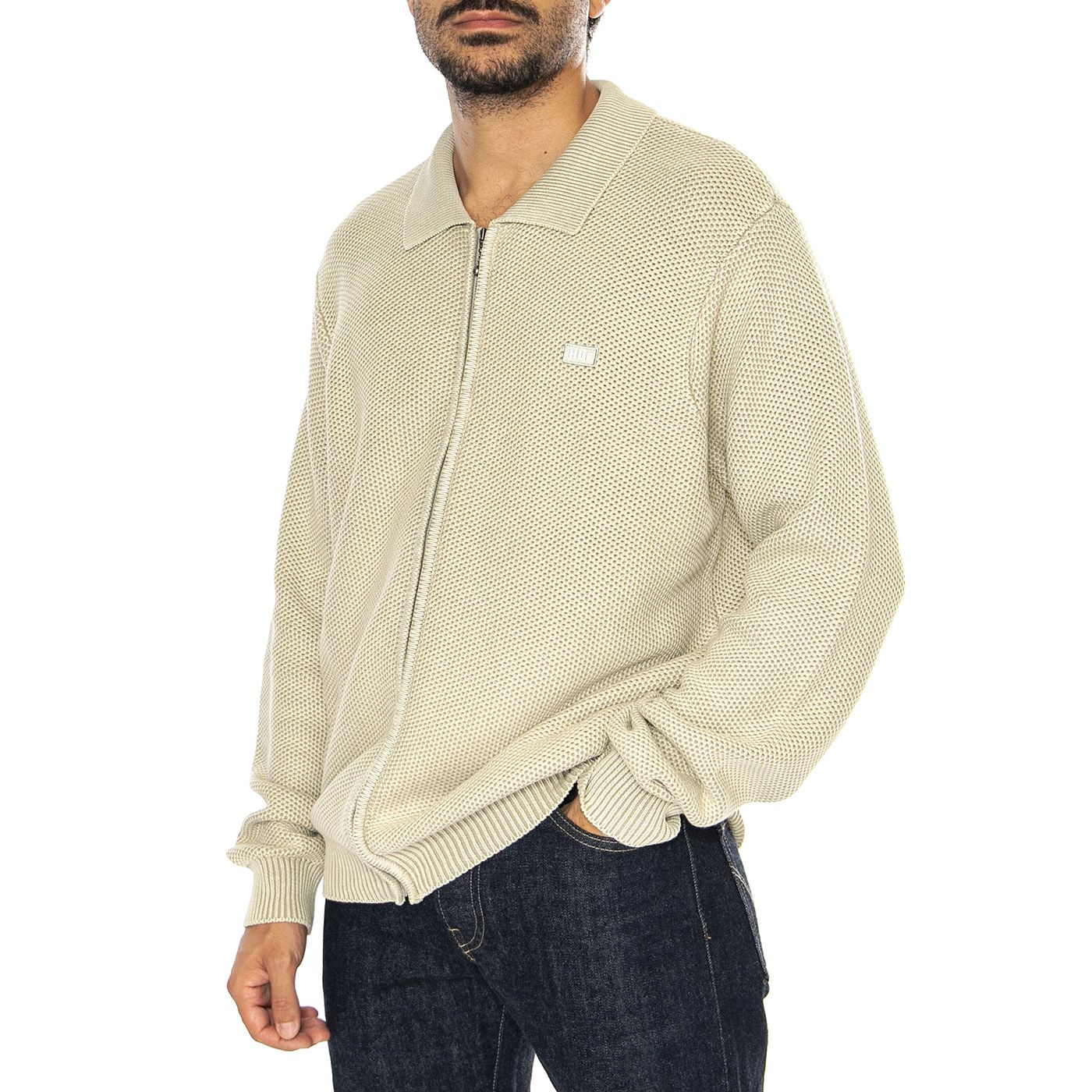 Anton Zip Overdyed Sweater Putty Maglione con Zip Uomo Beige