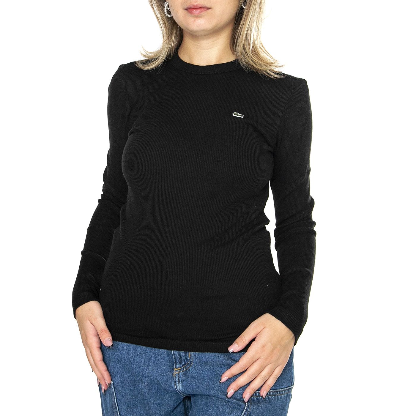 Tシャツ・カットソー LACOSTE Woman T-Shirt Black PF1123 031 Kids' Long Sleeve Cotton T-Shirt - Teens T-Shirts & Tops