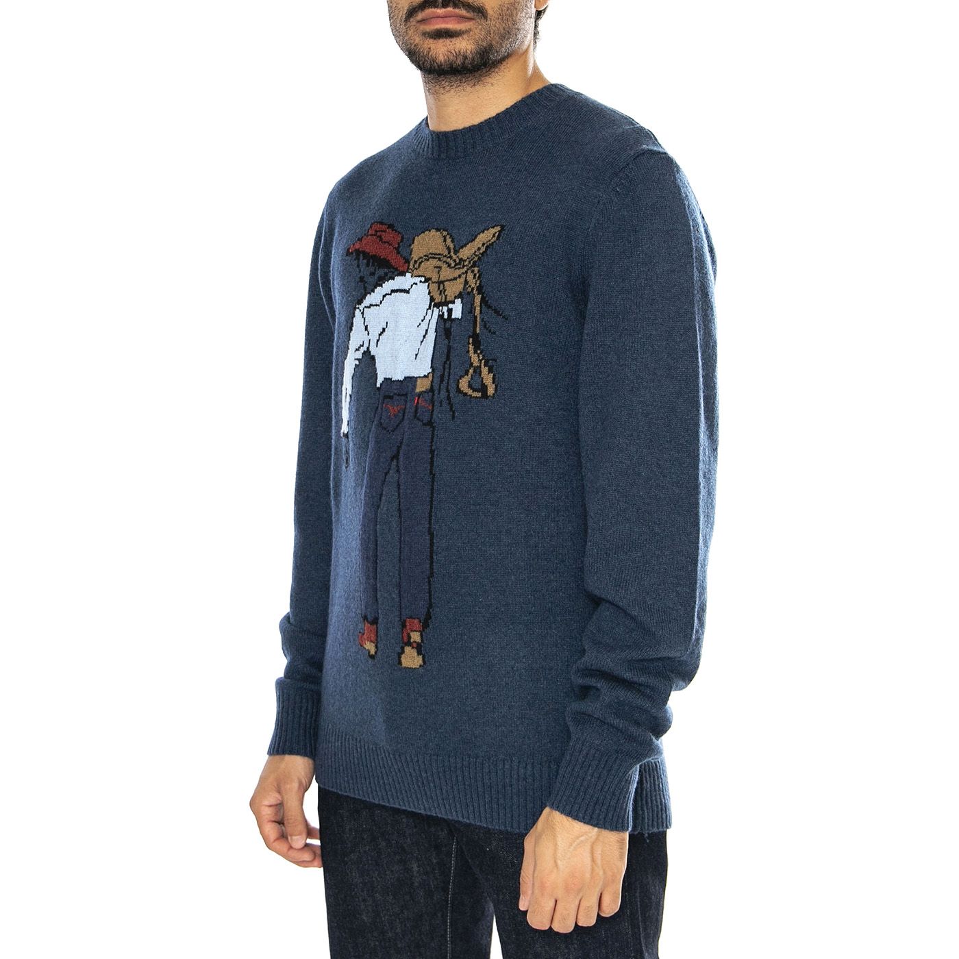 Original HM Sweater Saddleman Intarsia S Multicolor Maglione Girocollo Uomo Blu