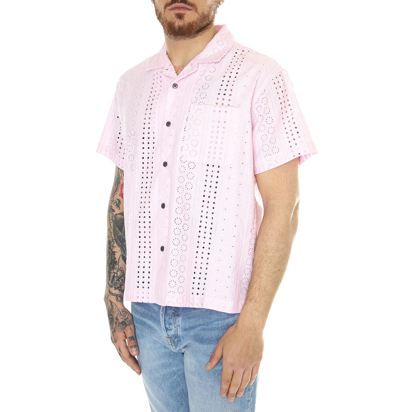 Sunday Woven S S Pirouette Camicia Maniche Corte Uomo Rosa