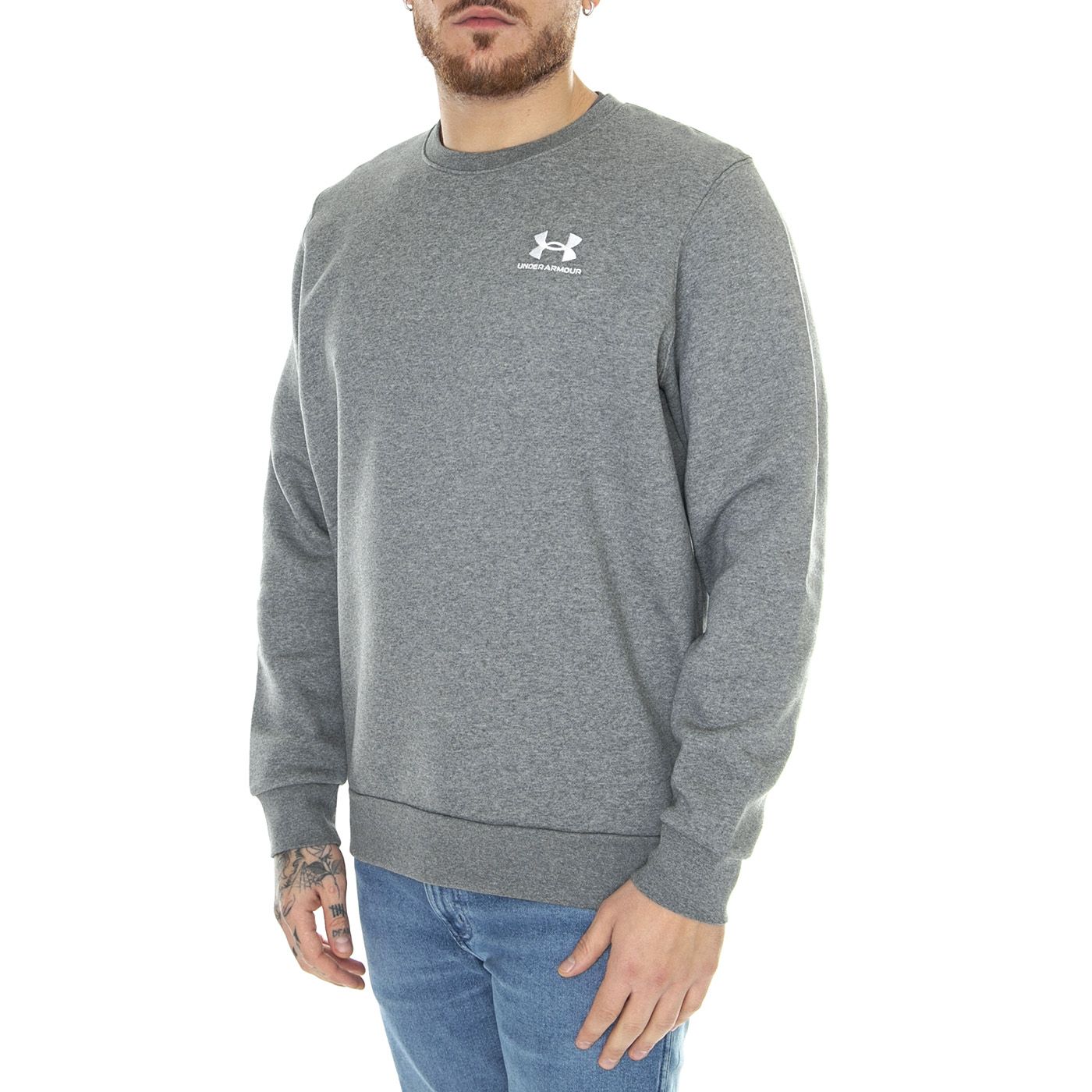 UA Essential Fleece Crew Grey Sweat - Felpa Girocollo Uomo Grigia